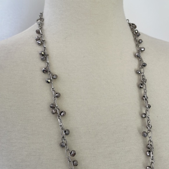 Macys Silver Tone Shiny Dangling Beads Long 30” Necklace with 7” Extender - Picture 2 of 8